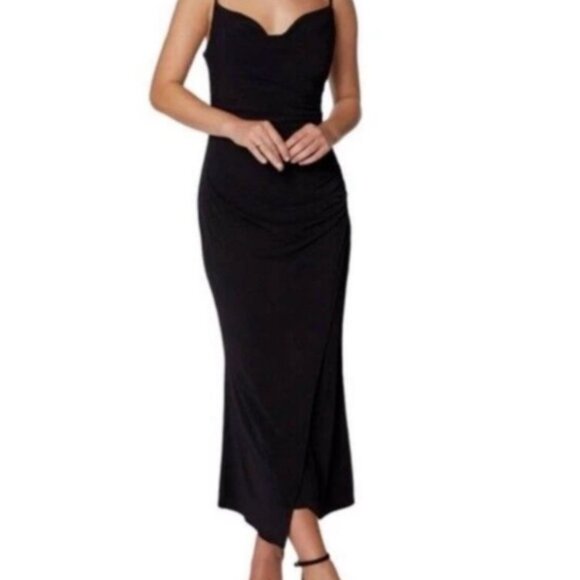 Laundry by Shelli Segal Dresses & Skirts - Laundry by Shelli Segal Black Cowl Neck Ruched Midi Dress